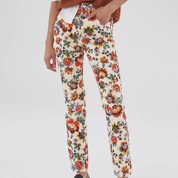 Pilcro and the Letterpress Denim - Pilcro Anthro The Cigarette High Rise Slim Straight Floral Jeans Stretch